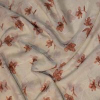 Brown and Cream Floral Printed Chiffon Fabric