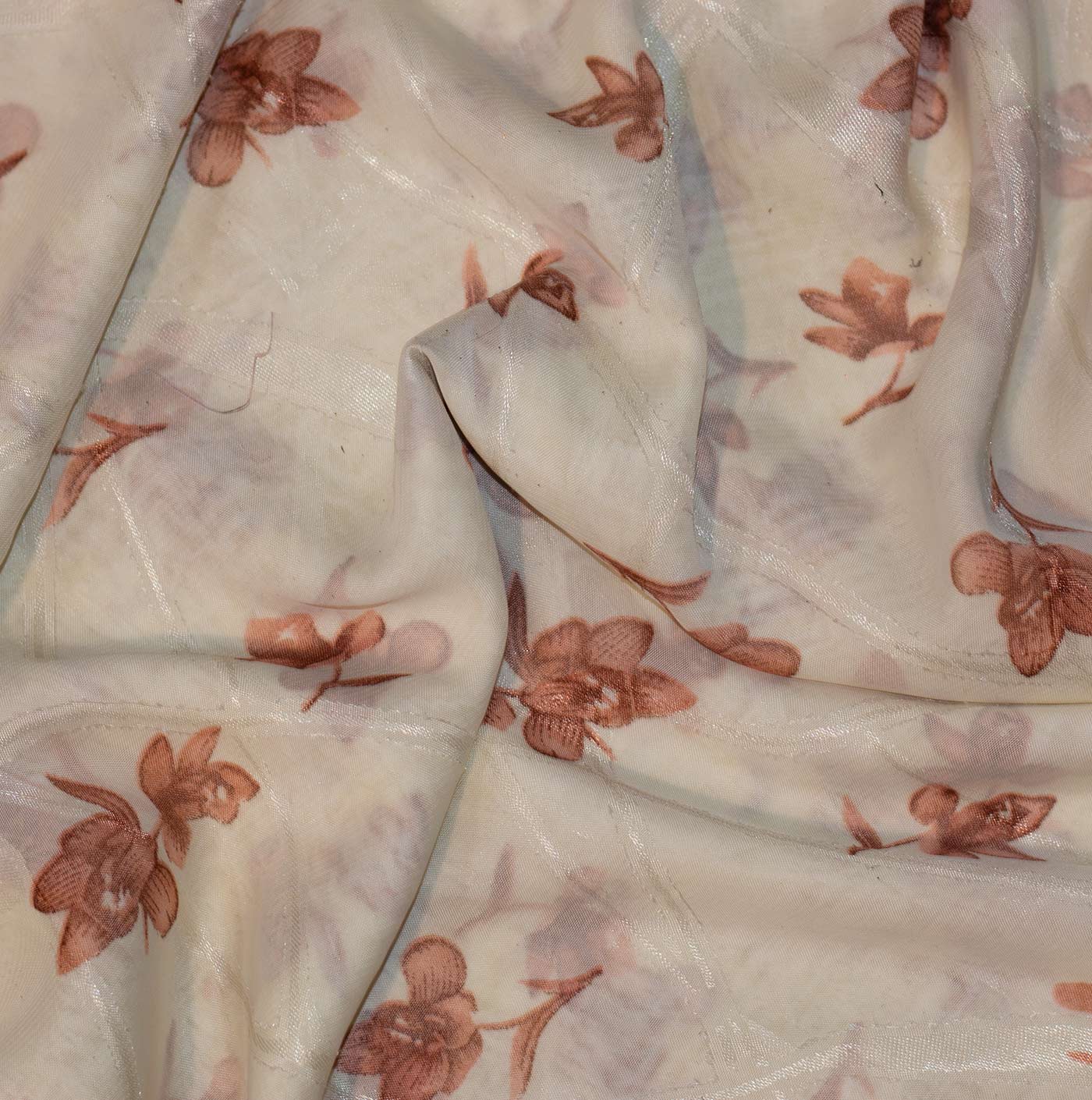 Brown and Cream Floral Printed Chiffon Fabric