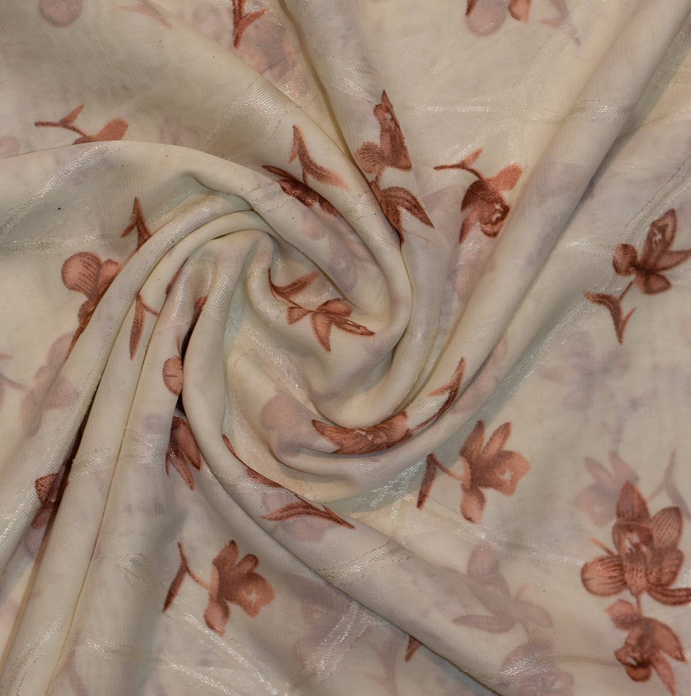 Brown and Cream Floral Printed Chiffon Fabric