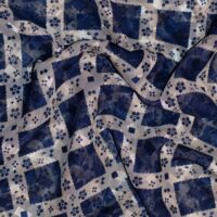 Cream and Blue Abstract Floral Chiffon