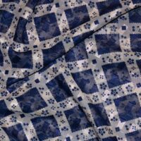 Cream and Blue Abstract Floral Chiffon