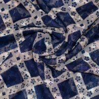 Cream and Blue Abstract Floral Chiffon