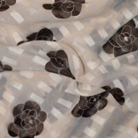 Cream and Black Floral Printed Chiffon