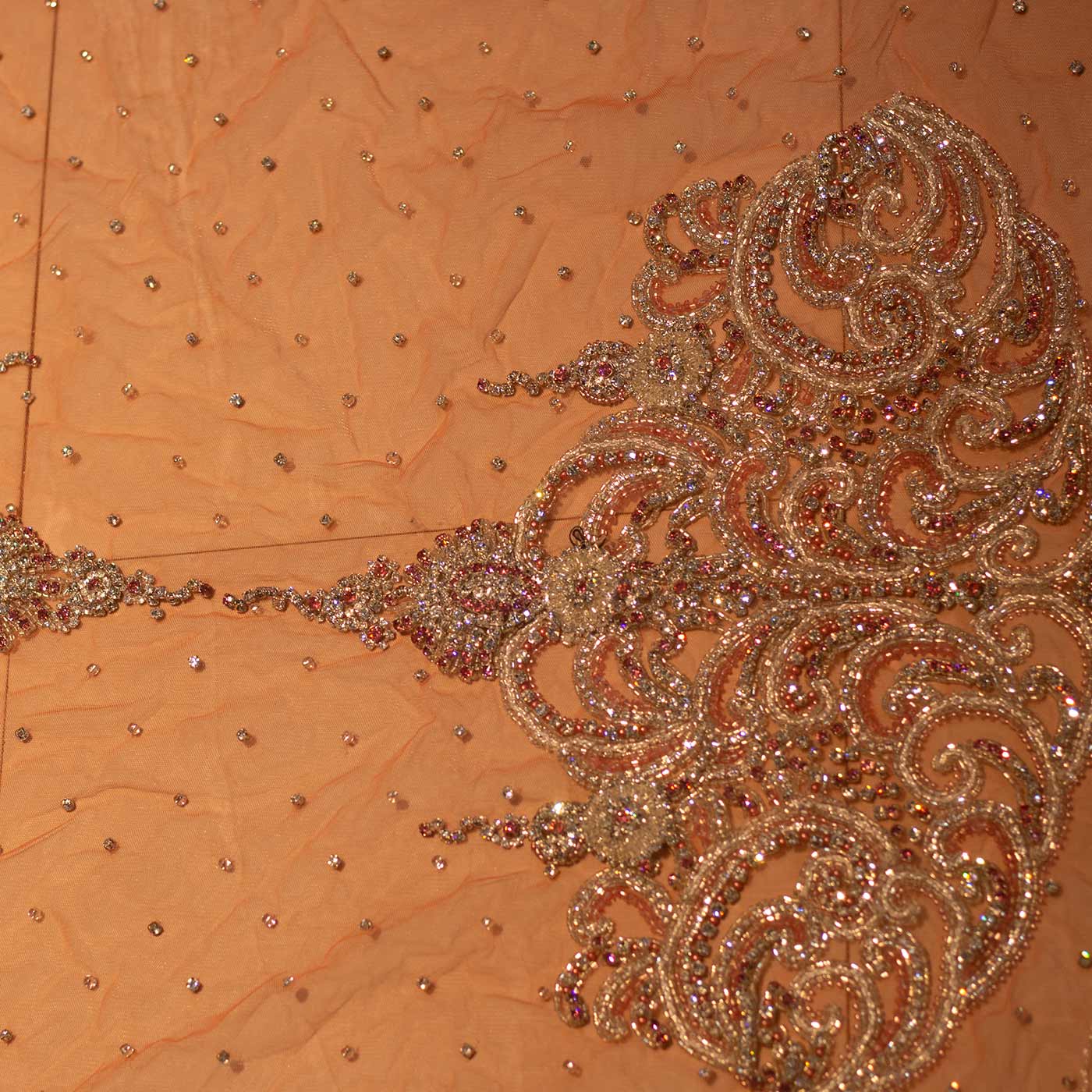 Peach Handbeaded Rhinestone Crystal Applique (Dress panel)