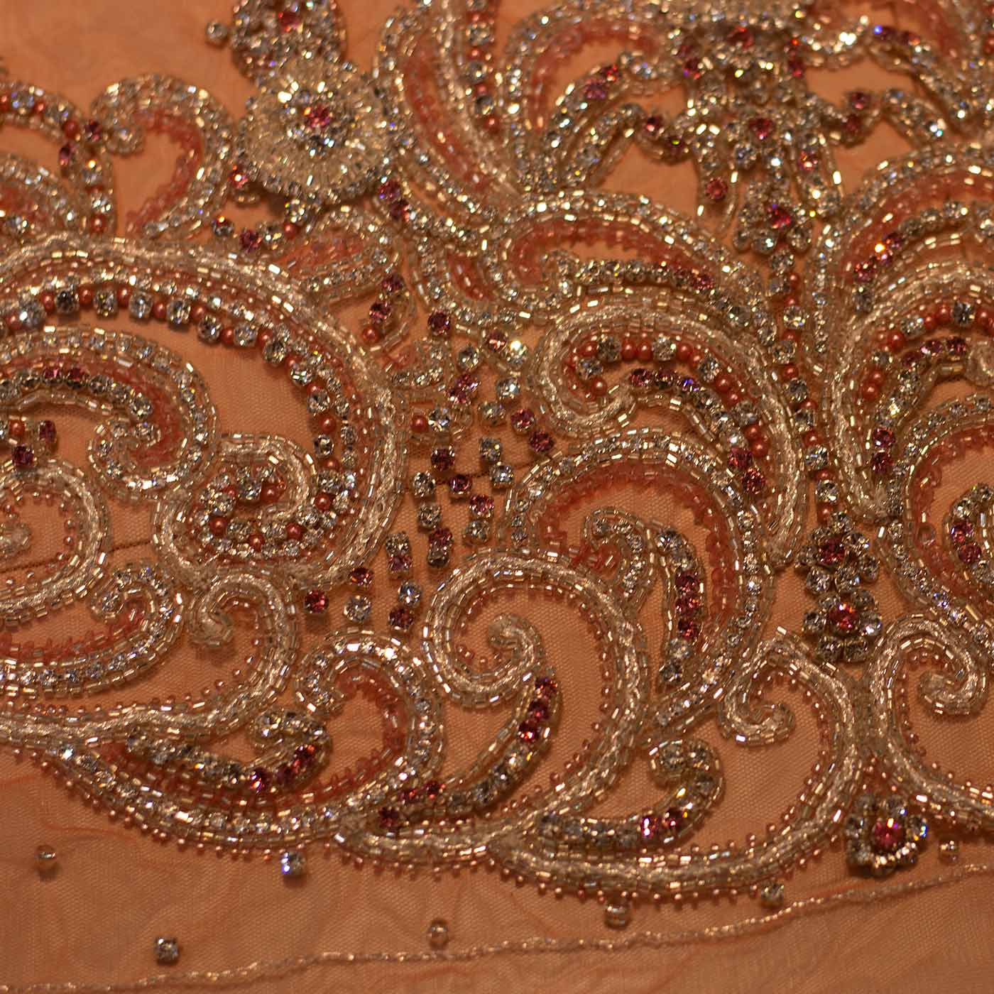 Peach Handbeaded Rhinestone Crystal Applique (Dress panel)