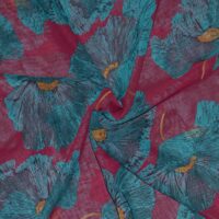 Wine and Green Floral Printed Chiffon