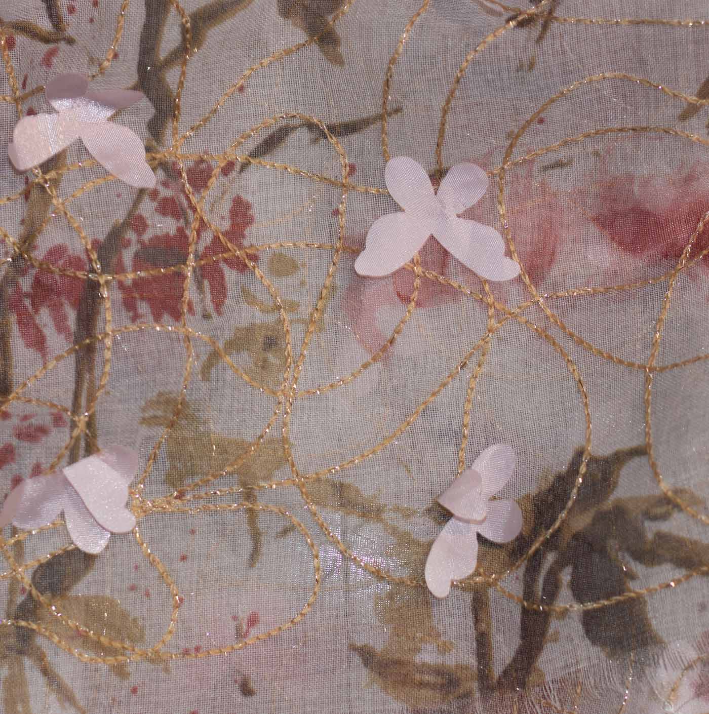 Peach Variant Embroidered Floral Lame Organza Fabric