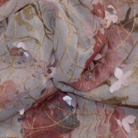 Peach Variant Embroidered Floral Lame Organza Fabric