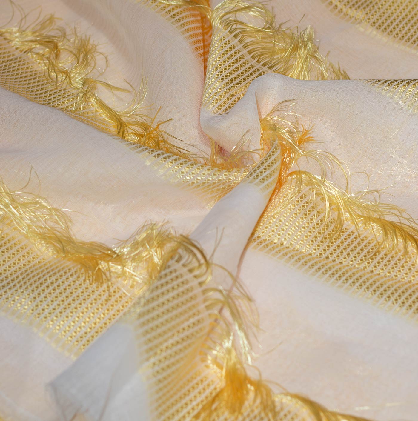 Yellow Tassel Lame Linen Fabric