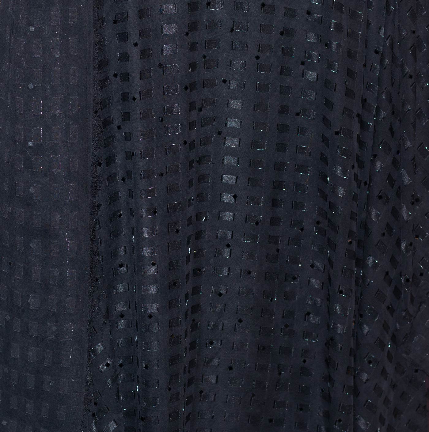 Pure Black Chiffon Fabric with Mini Crystals