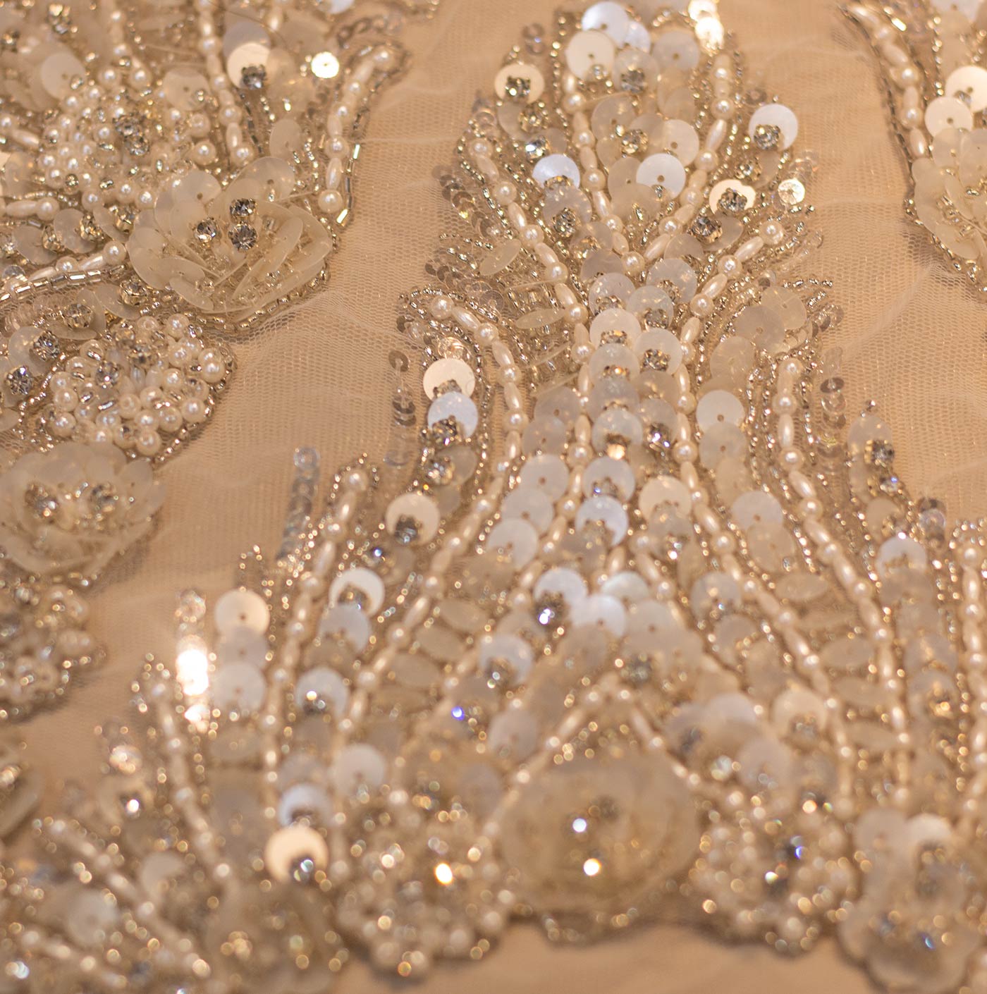 White Handbeaded Rhinestone Crystal Applique (Front/dress panel)