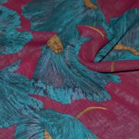 Wine and Green Floral Printed Chiffon