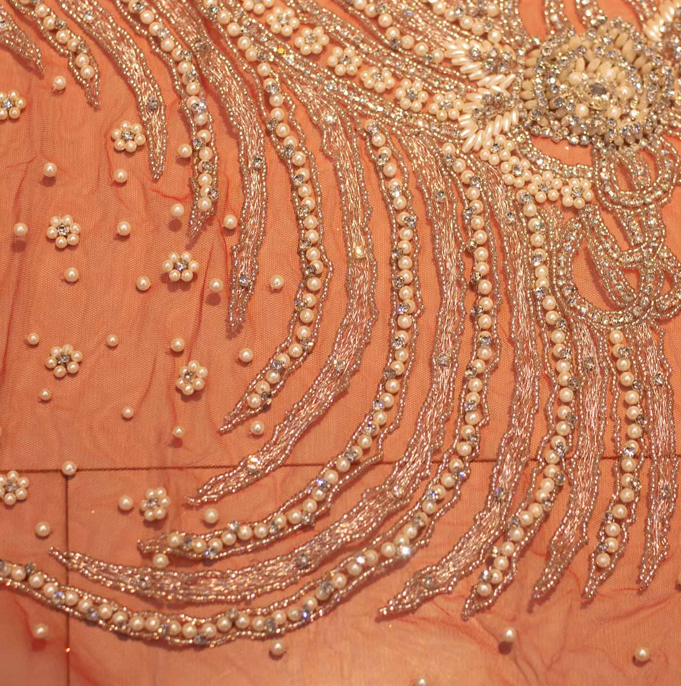 Red Handbeaded Rhinestone Crystal Applique (Front/Dress panel)