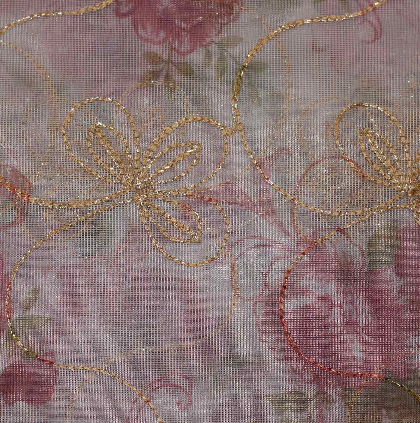 Pink Variant Embroidered Floral Mesh Fabric