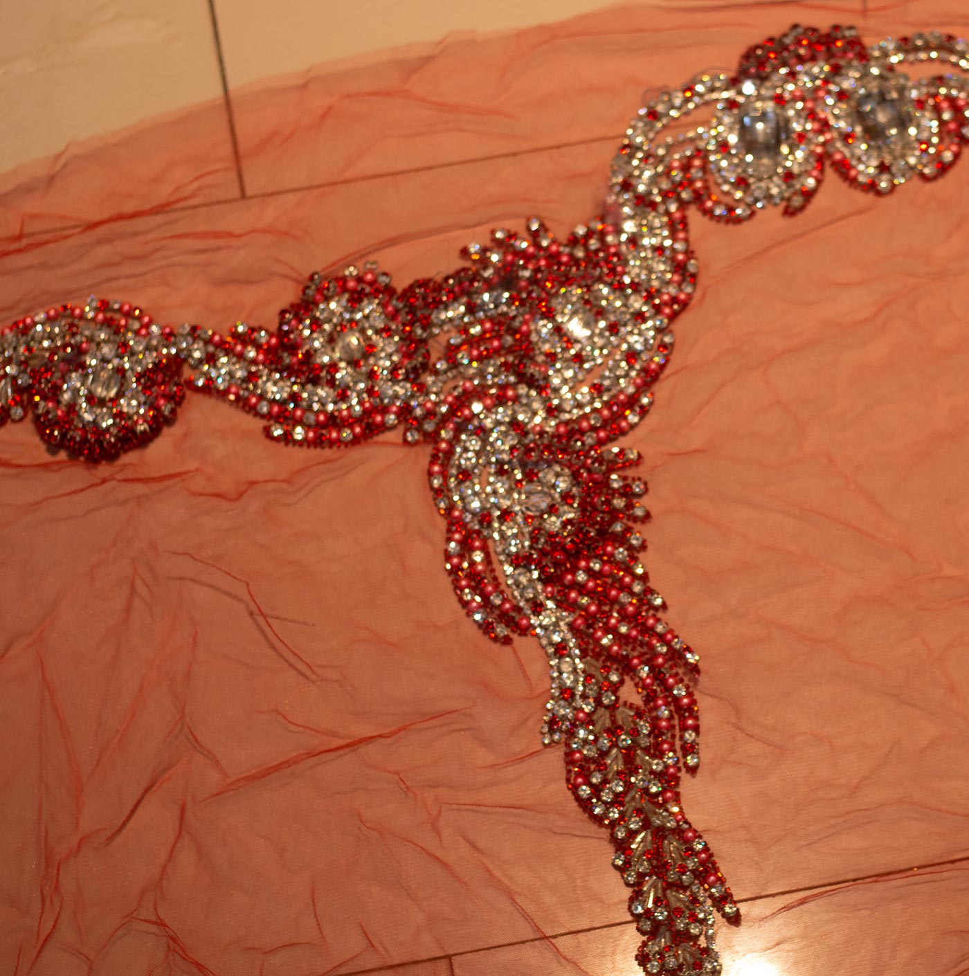Red Handbeaded Rhinestone Crystal Applique (FRONT/DRESS PANEL)