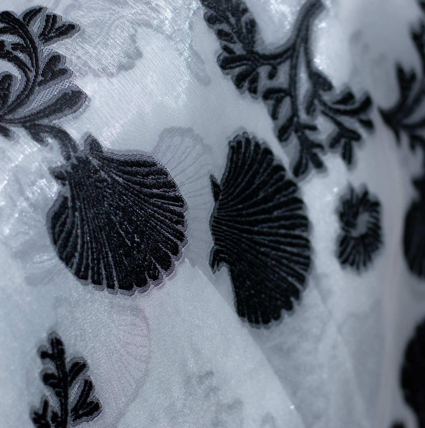Black and White Designer Printed Organza Fabric