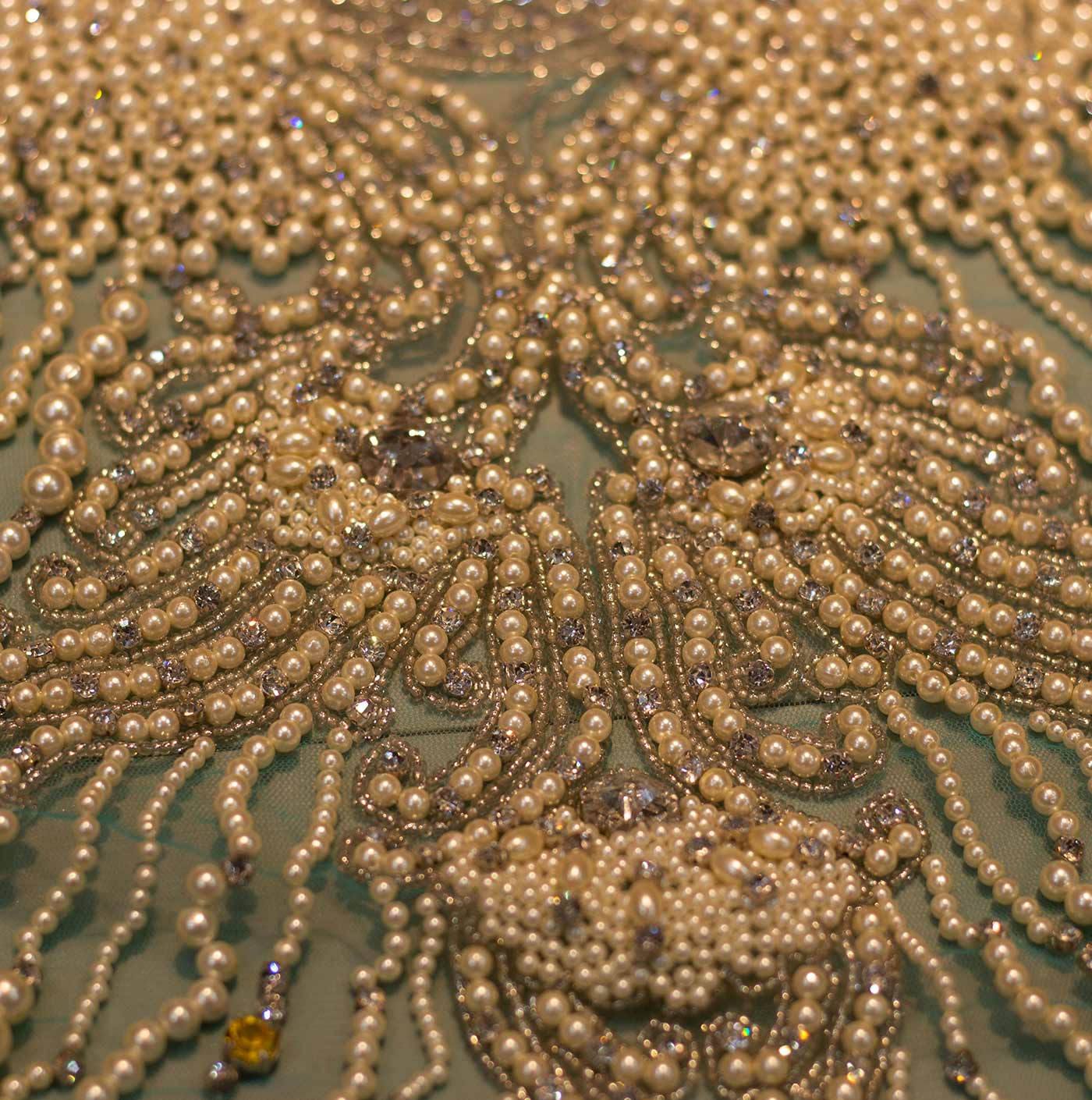 Sea Green Handbeaded Rhinestone Crystal Applique (Front/Dress panel)