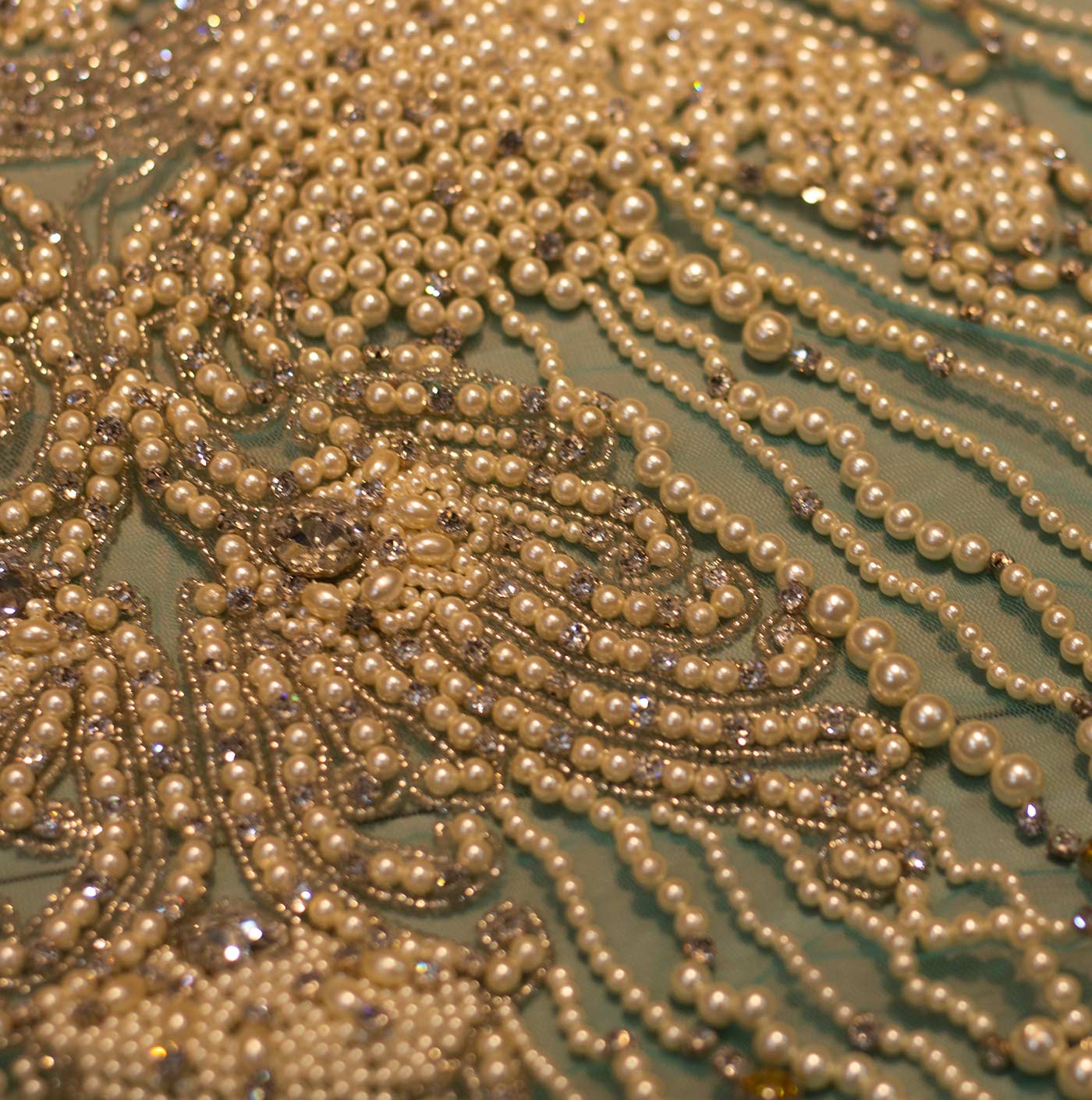 Sea Green Handbeaded Rhinestone Crystal Applique (Front/Dress panel)