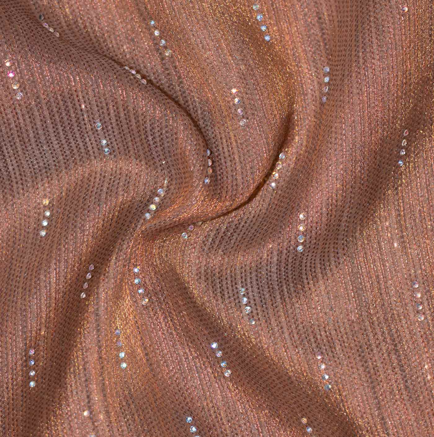 Brown Embroidered Crinkle Fabric with Mini Crystals