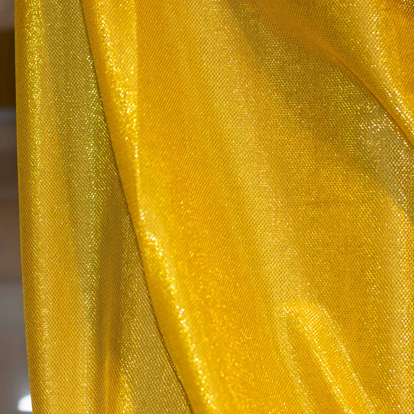 Yellow Fish Scale Foil Satin Fabric