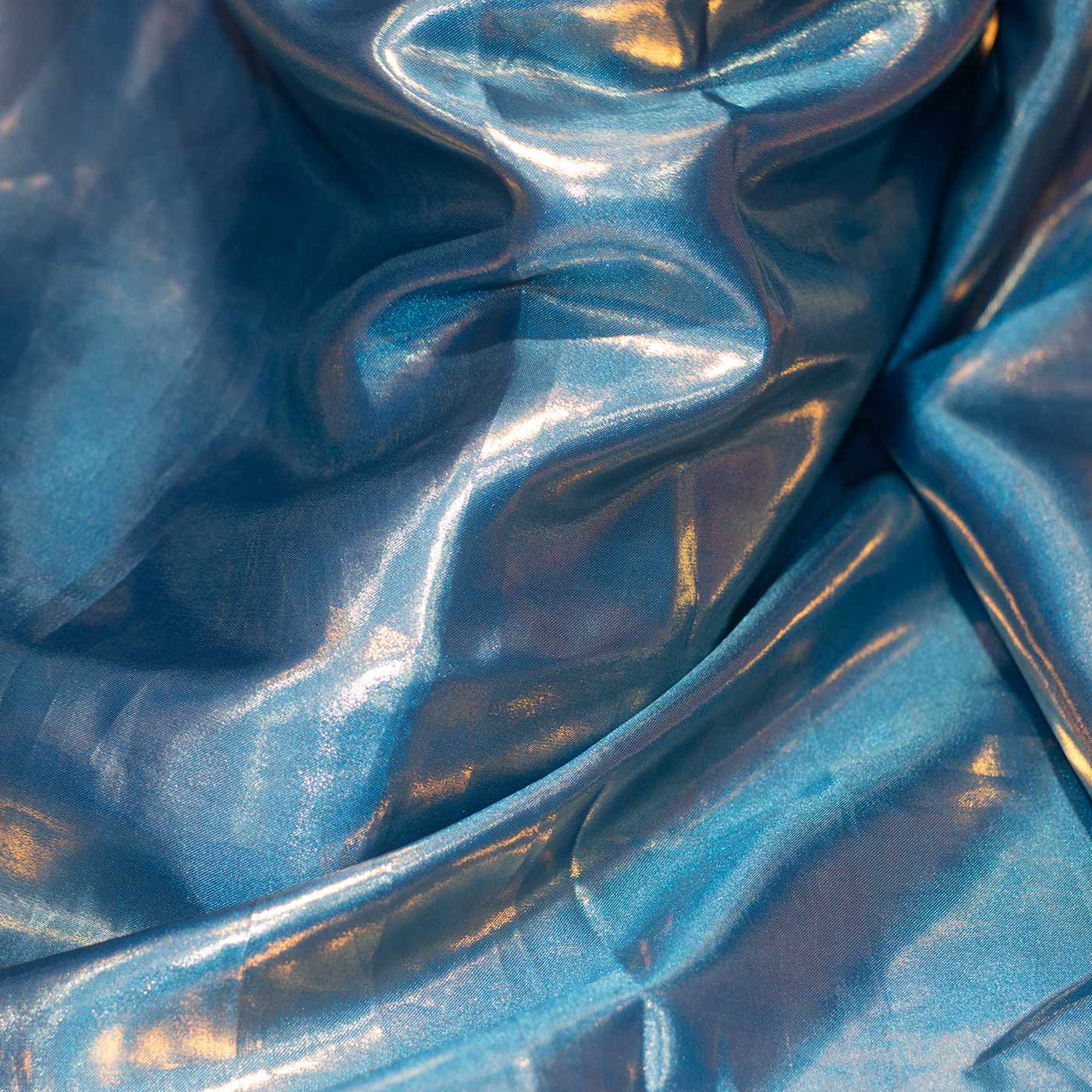 Sky Blue Metallic Foil Satin Fabric