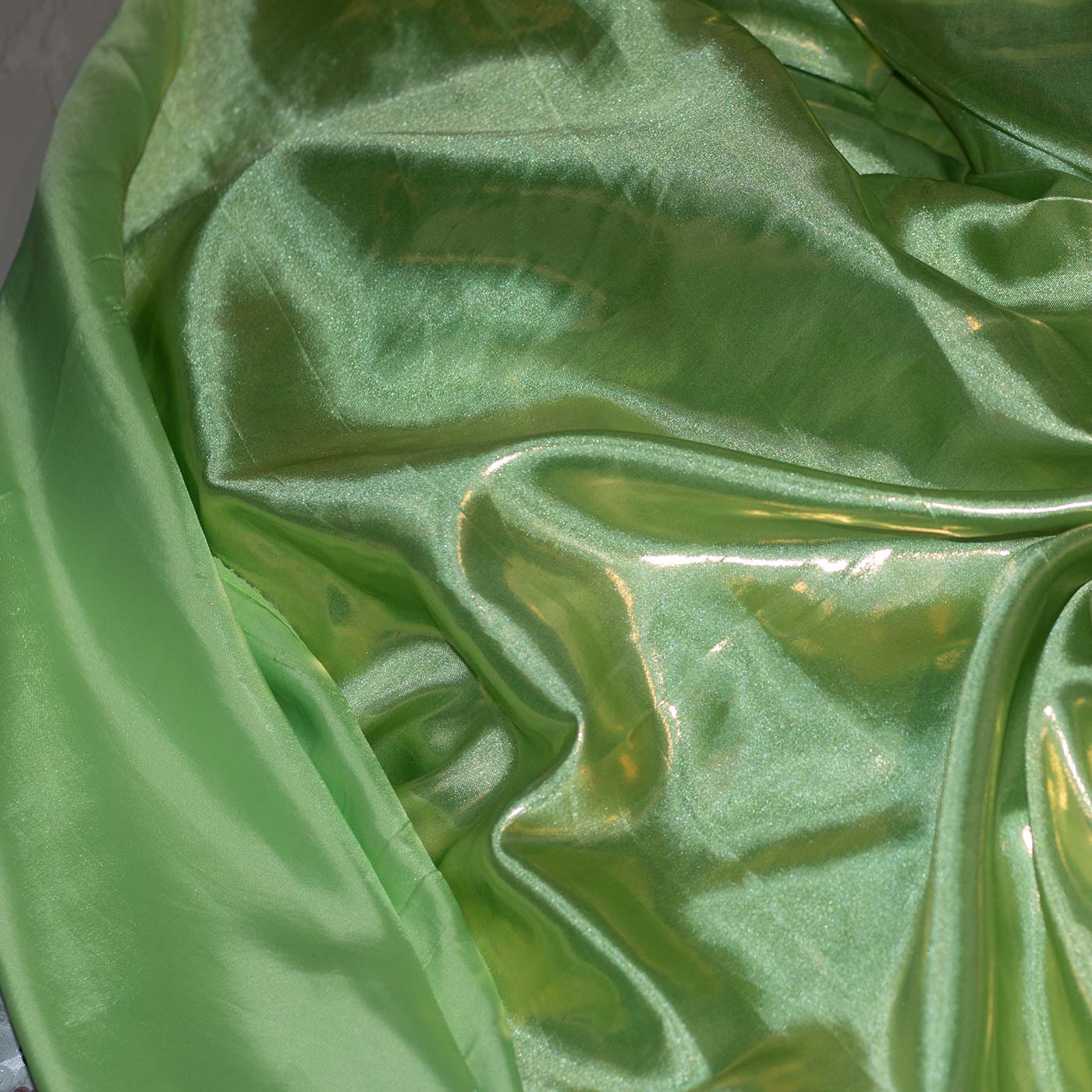 Green Metallic Foil Satin Fabric