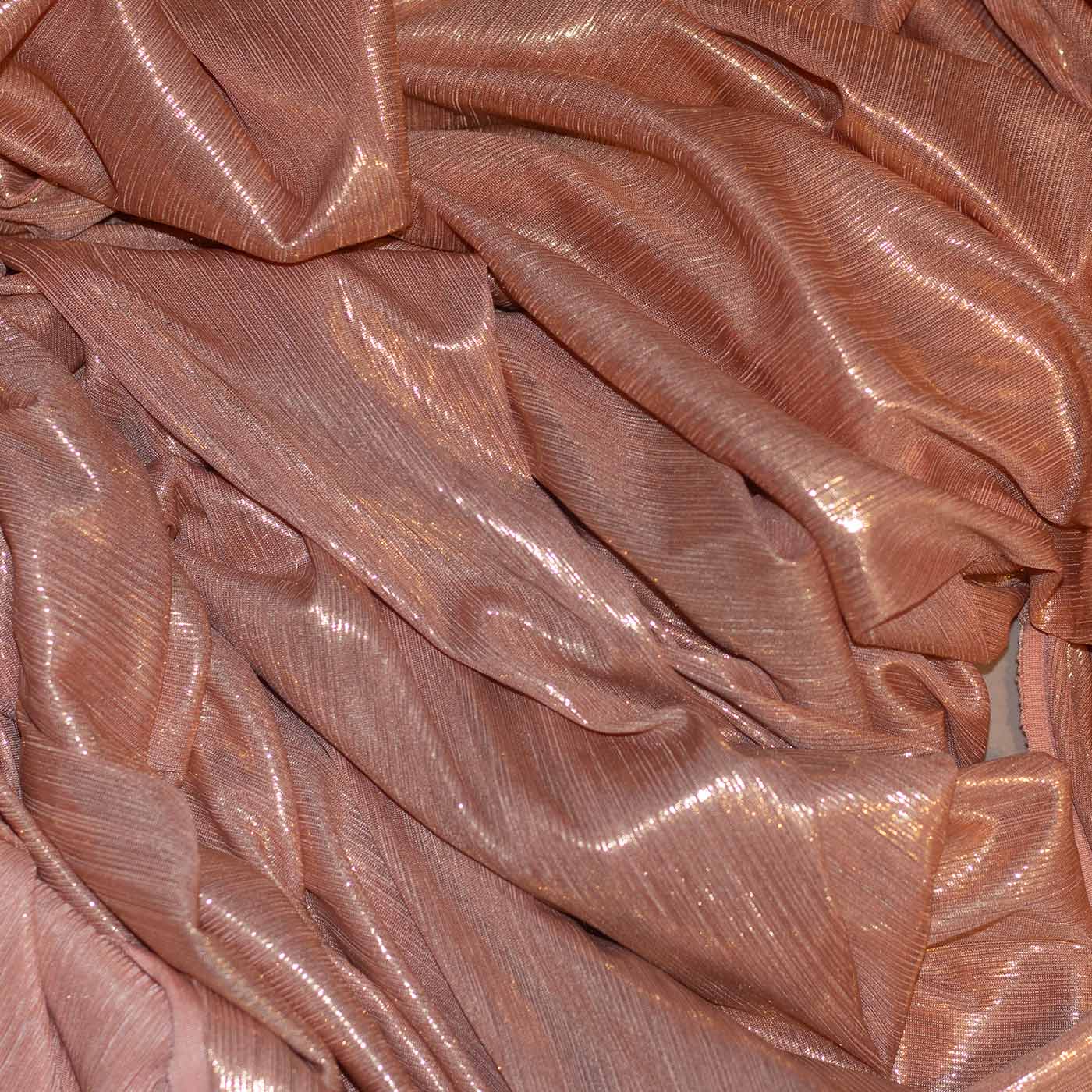 Peach Metallic Foil Satin Fabric