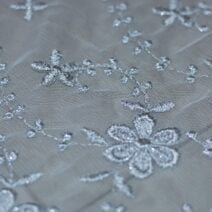 White Floral Design Embroidered Mesh Fabric