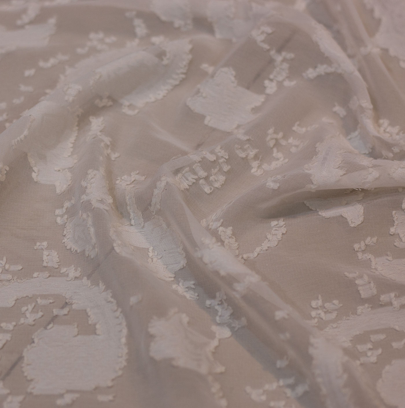 White Abstract Design Chiffon Fabric
