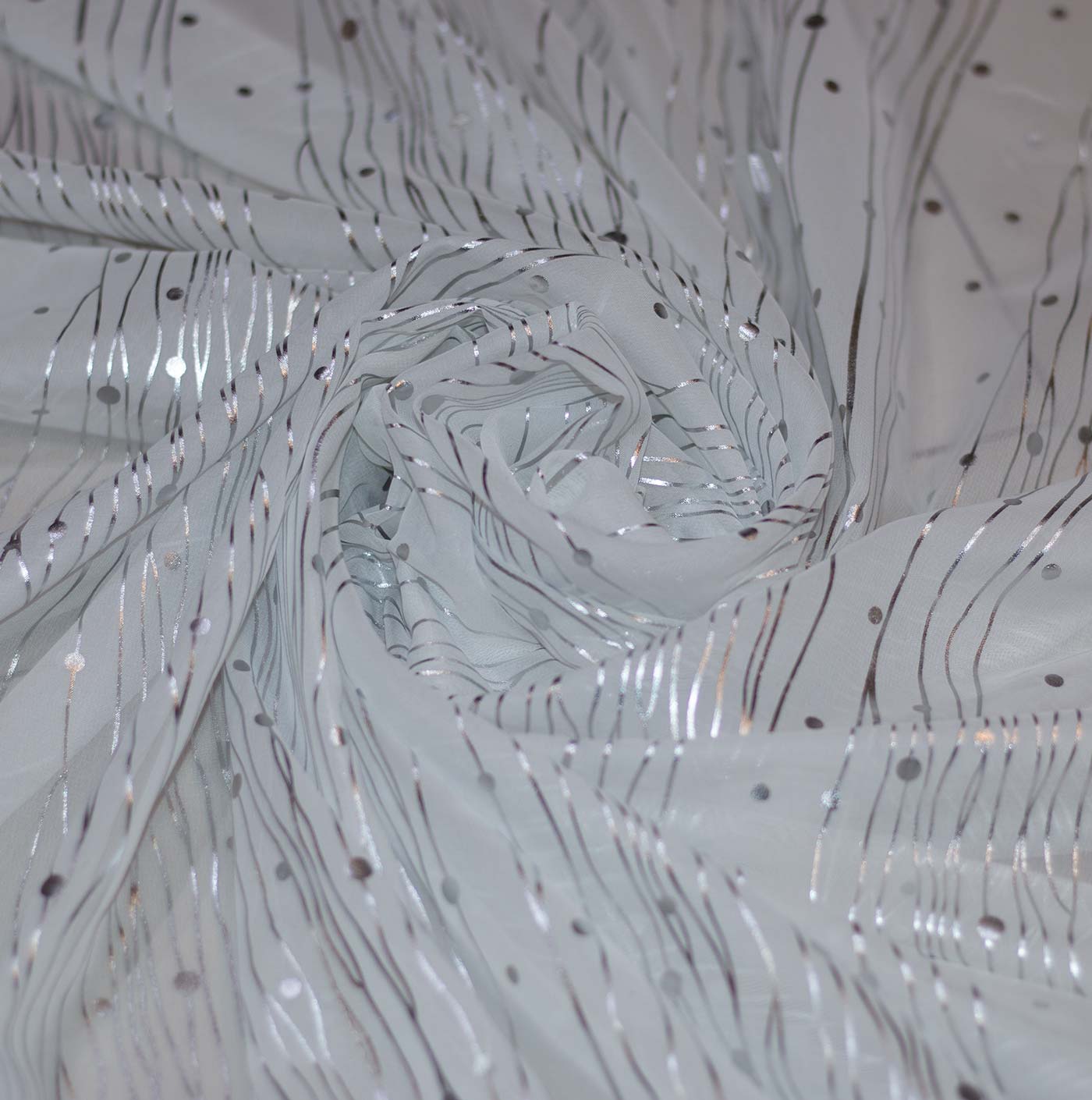 Abstract Design White Chiffon Fabric