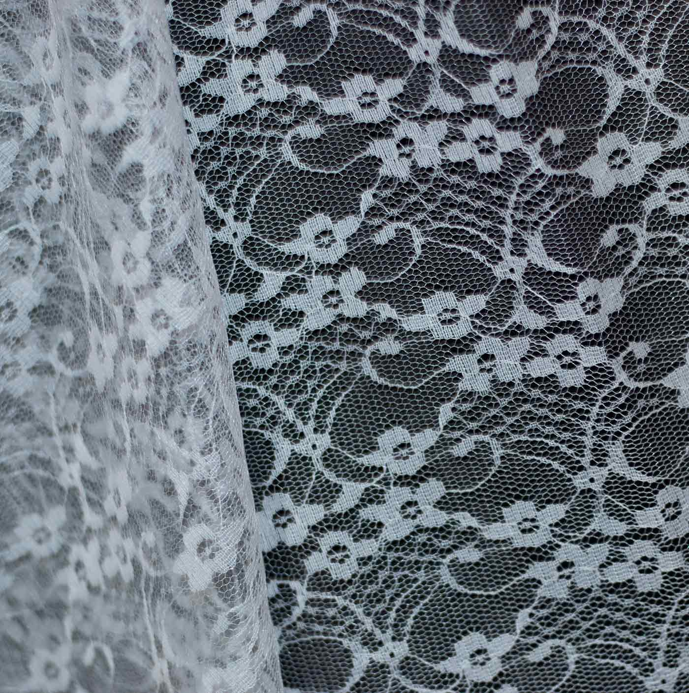 White Abstract Floral Chantilly Lace Fabric