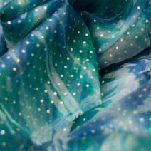 Green and Blue Dotted Printed Organza Fabric
