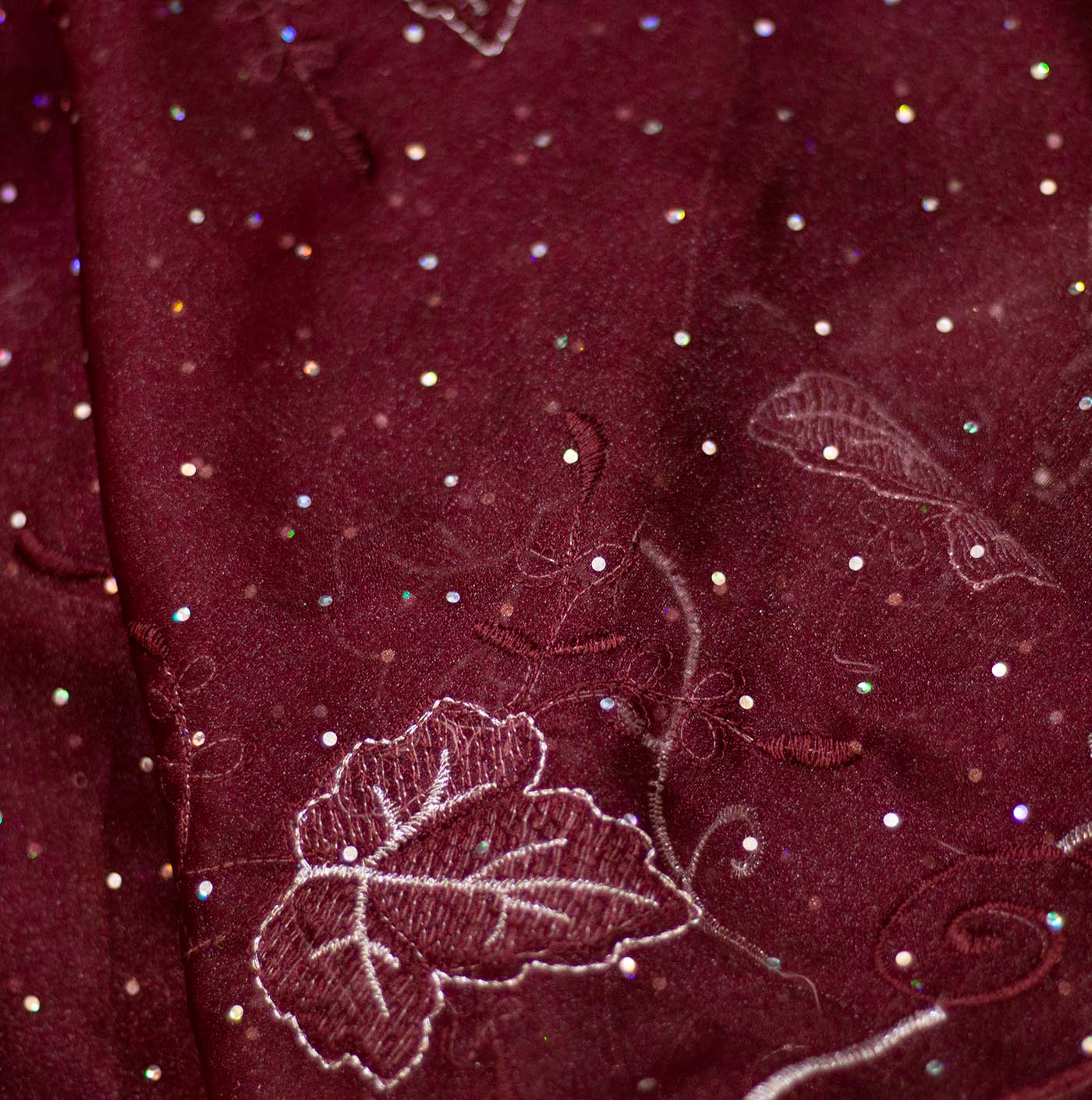 Dark Wine Embroidered Organza with Dotted Ladder Glitters
