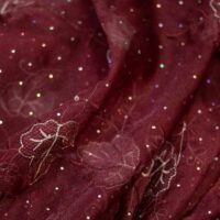 Dark Wine Embroidered Organza with Dotted Ladder Glitters