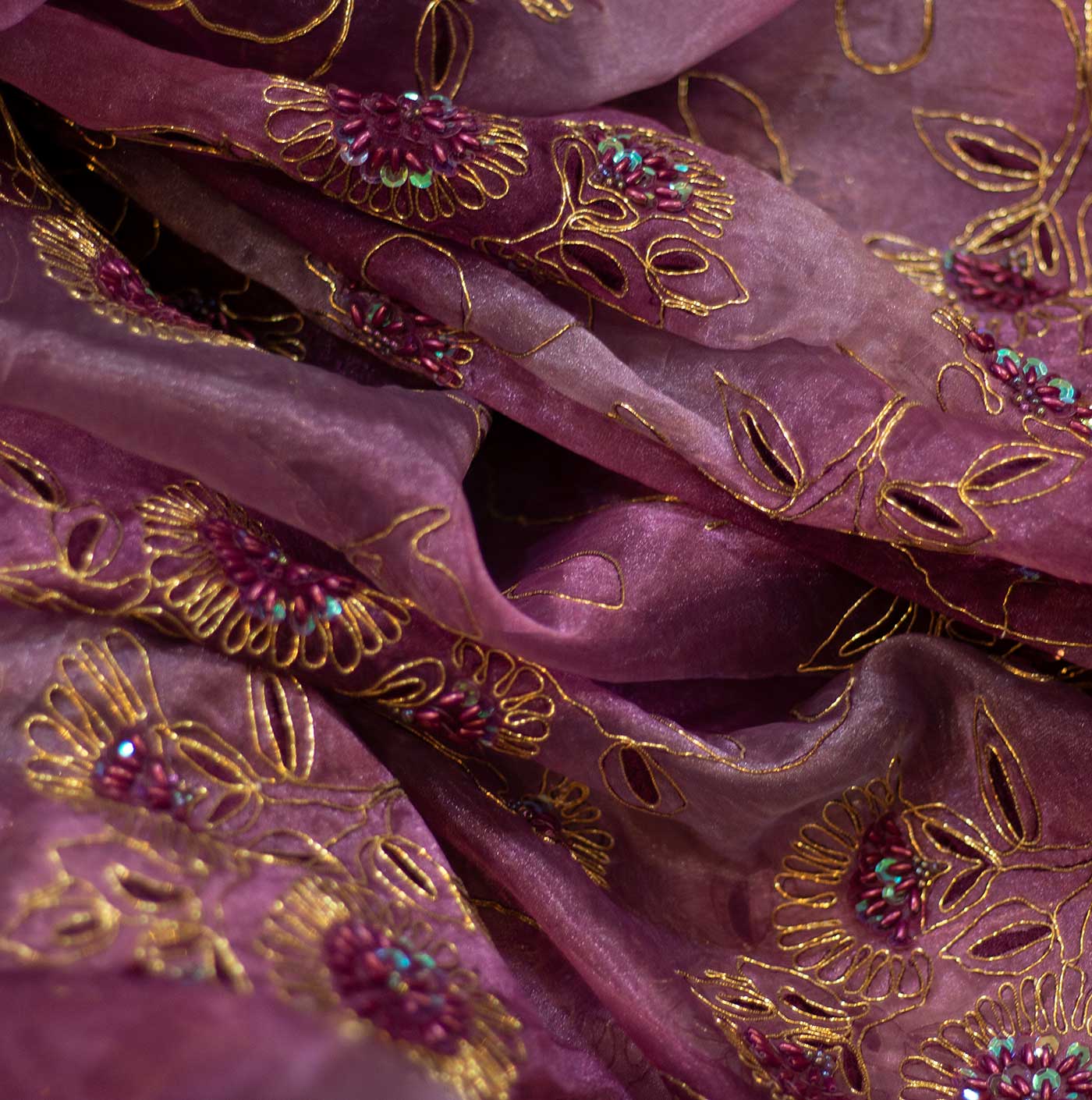 Printed Purple Organza Brocade Fabric
