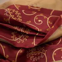 Abstract Design Burgundy Organza Brocade Fabric