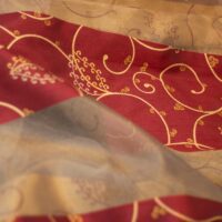 Abstract Design Burgundy Organza Brocade Fabric