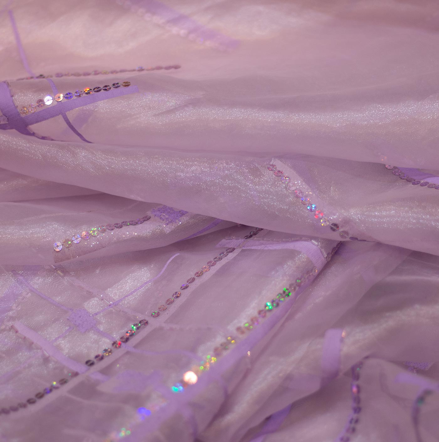 Embroidered Lilac Organza Fabric