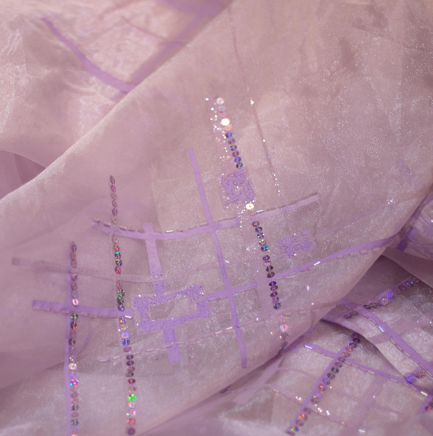 Embroidered Lilac Organza Fabric