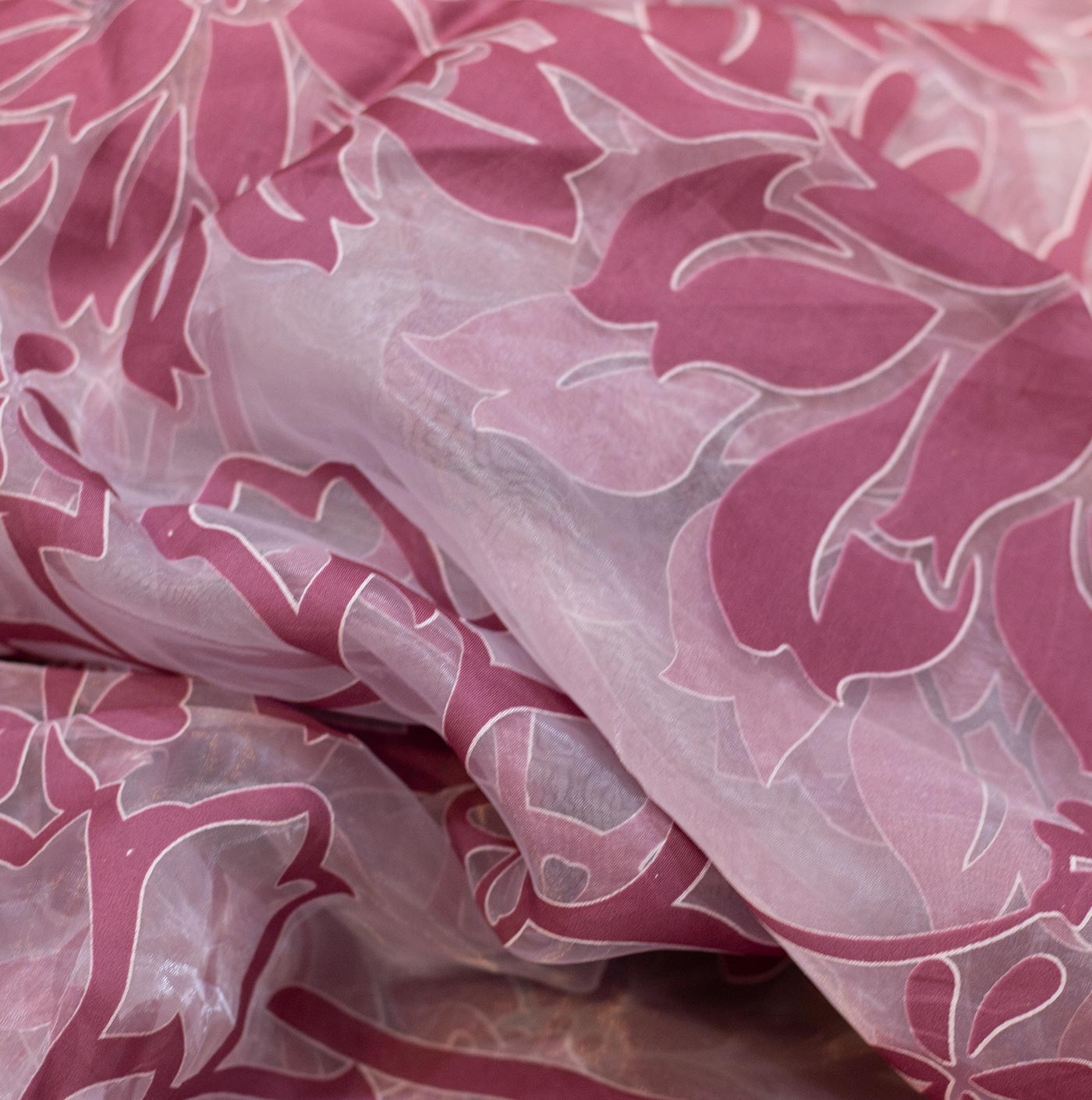 Nude Abstract Floral Organza Fabric