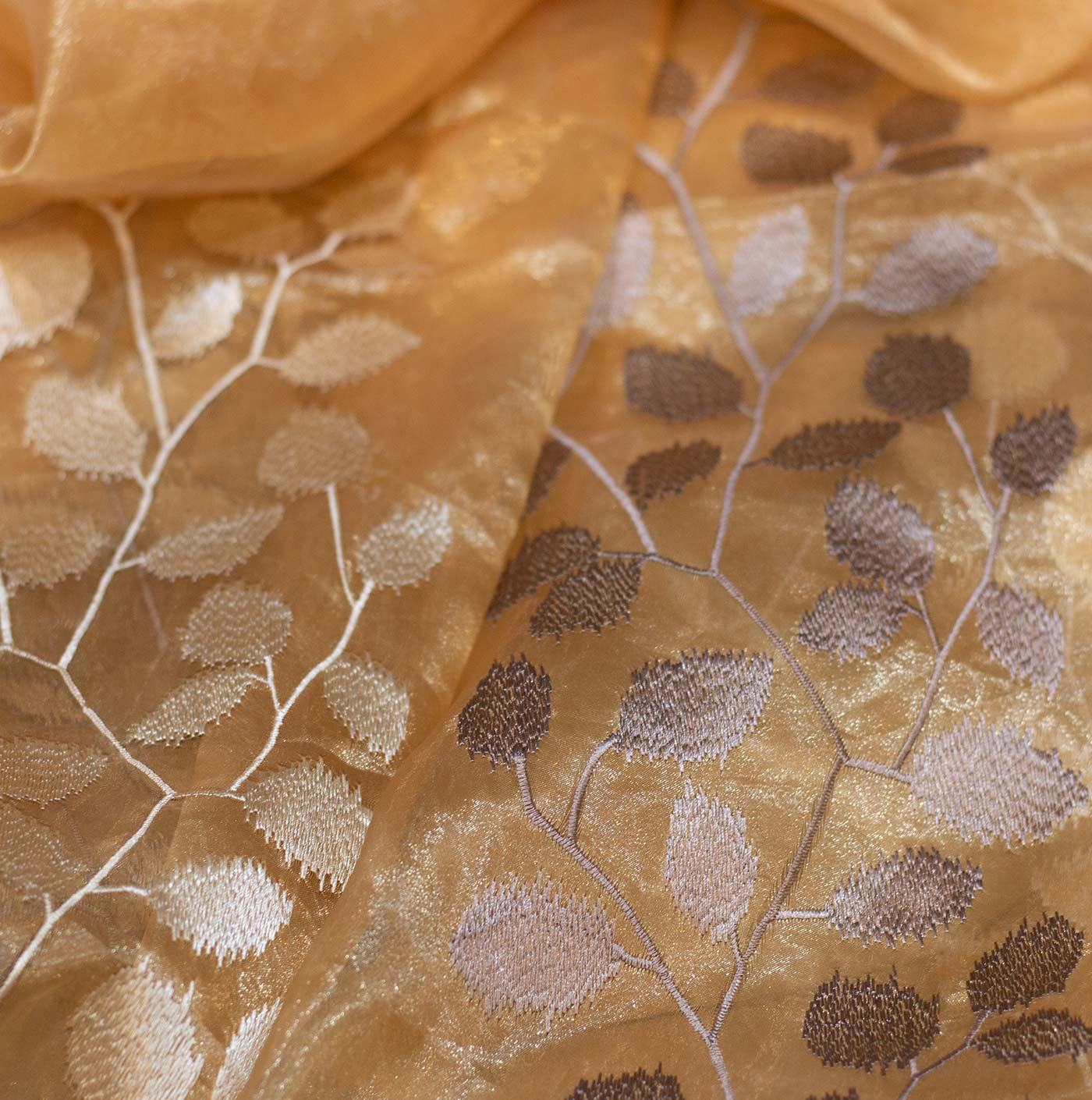 Gold Floral Organza Fabric