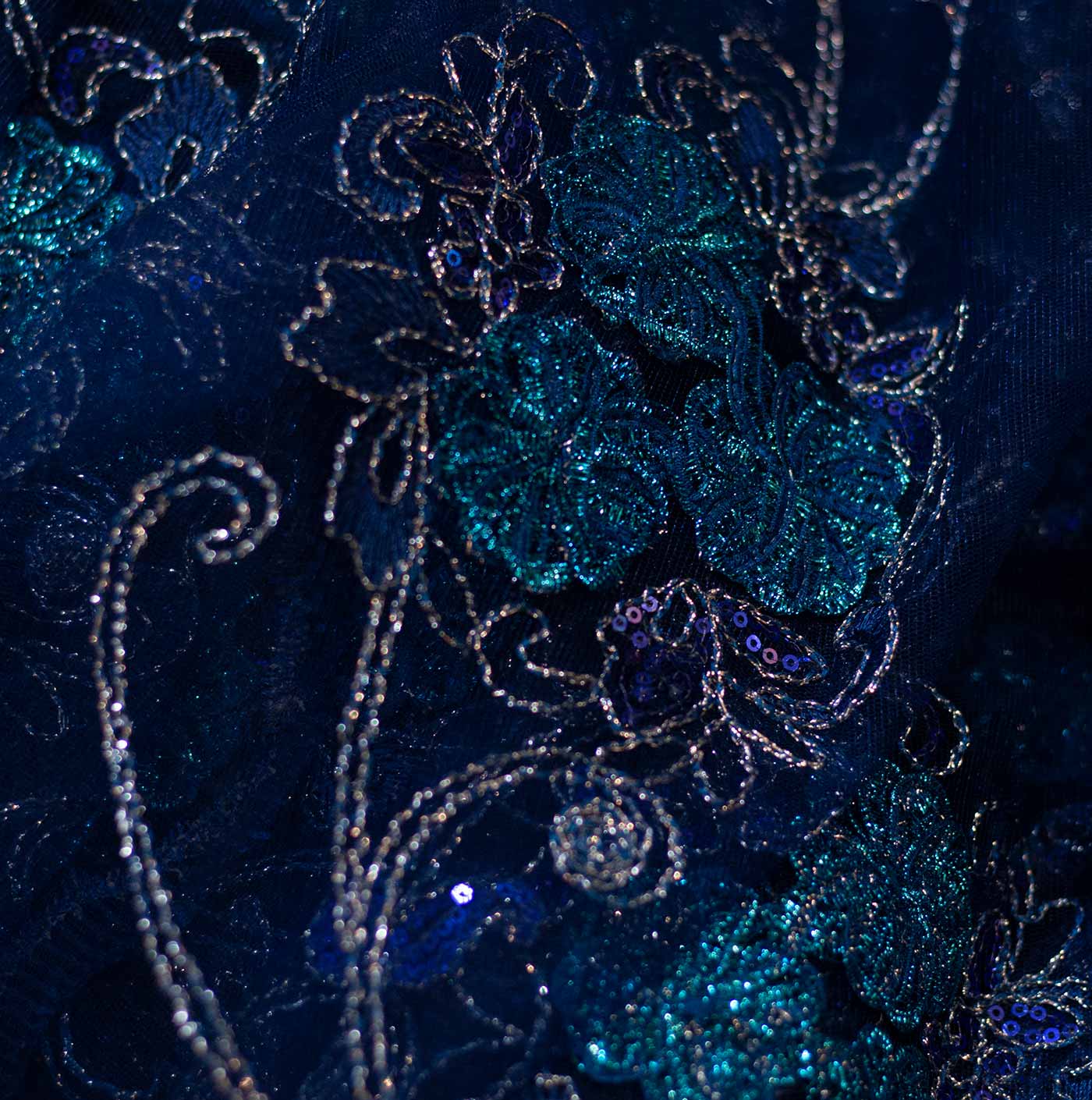 Embroidered Blue Floral Sequin Fabric