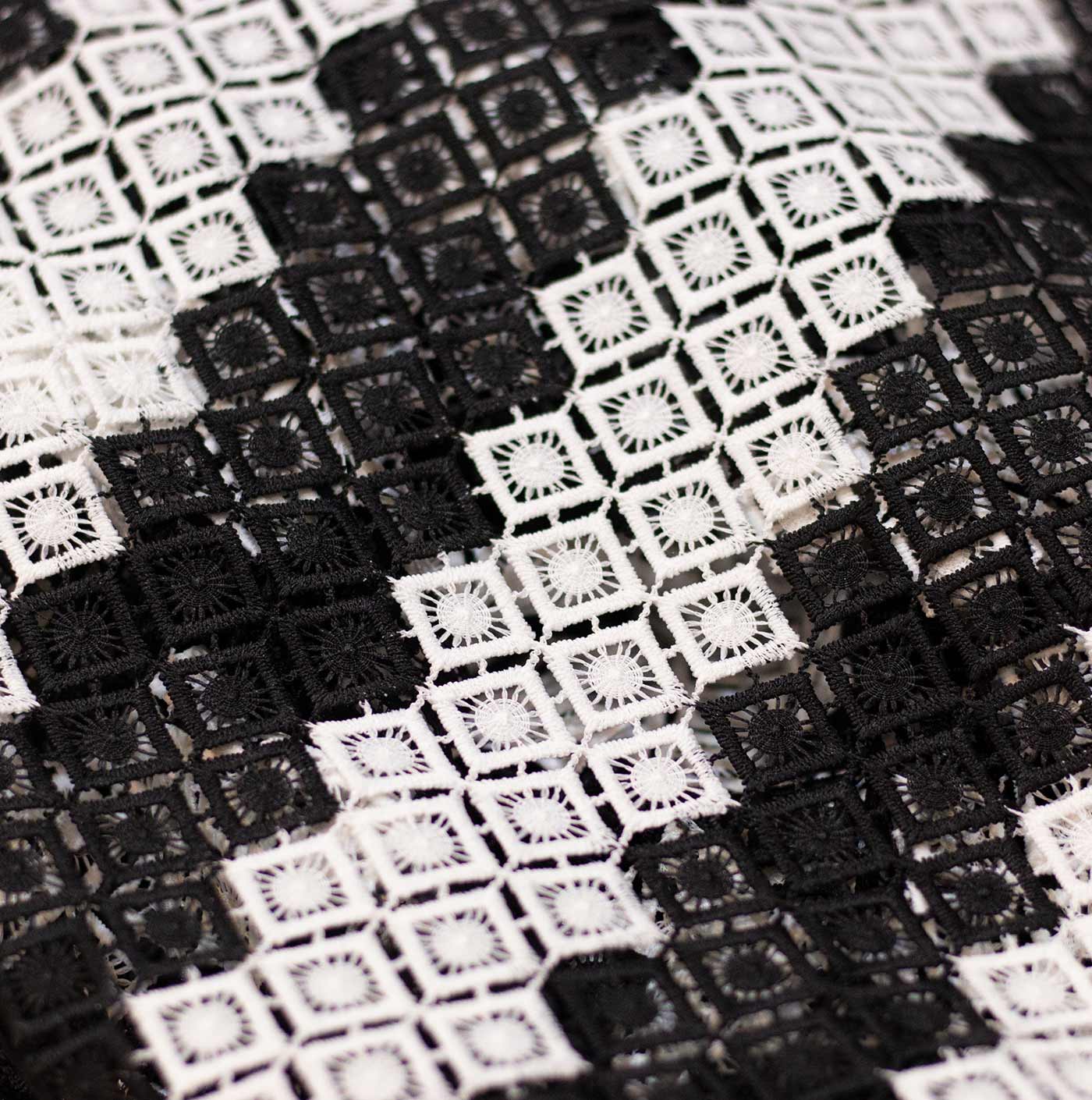 White and Black Guipure Lace Fabric