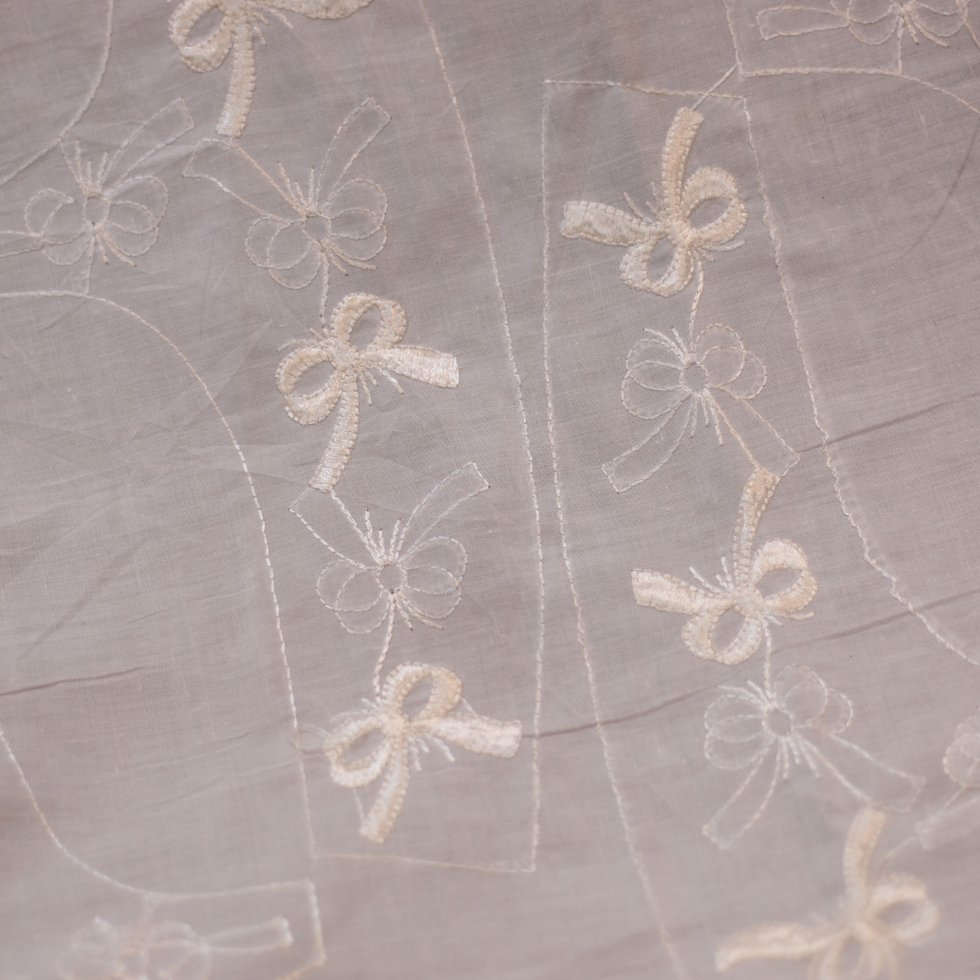 Abstract Design Embroidered Ivory Cotton Fabric