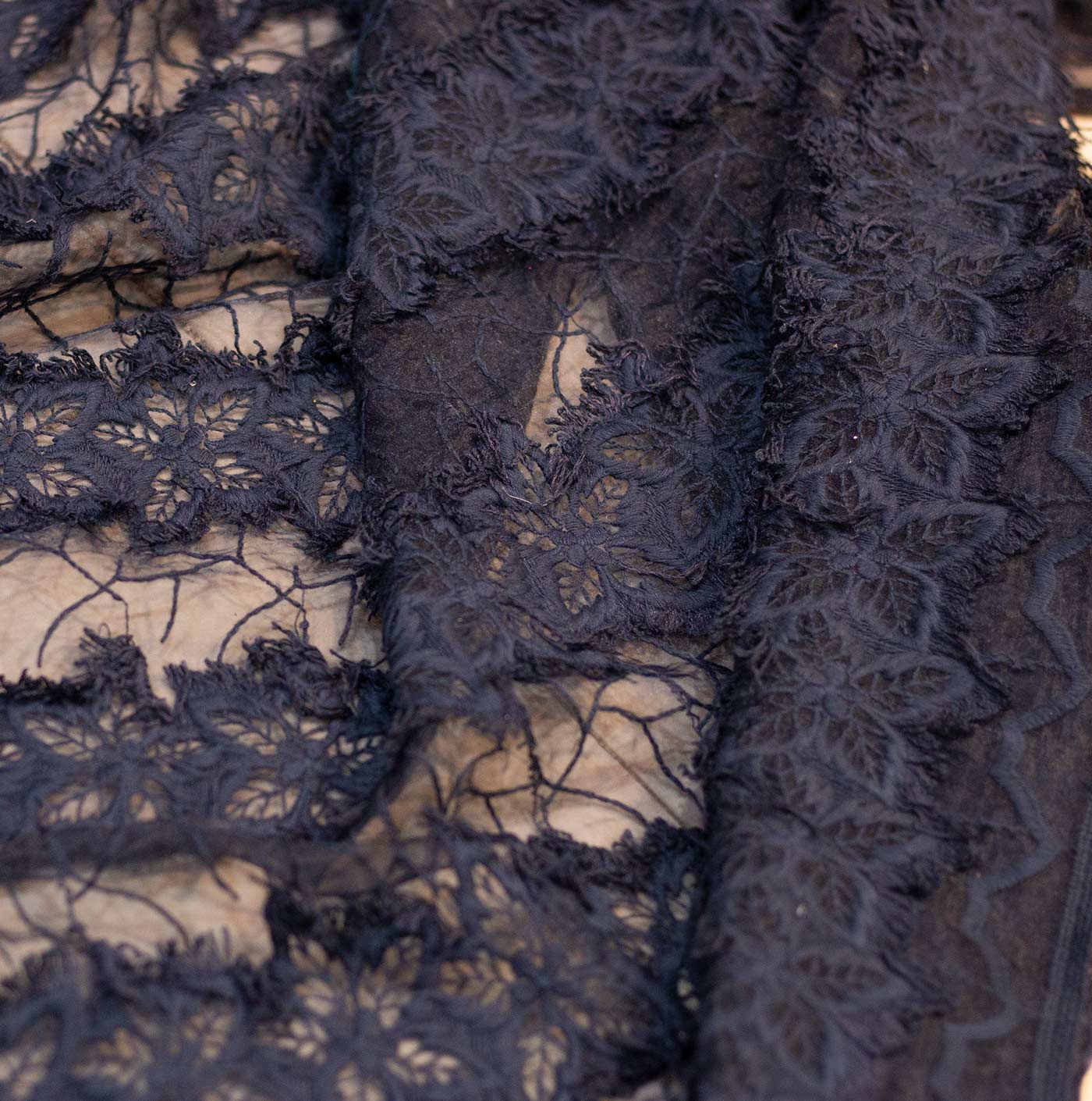 Navy Blue Embroidered Guipure Lace Fabric