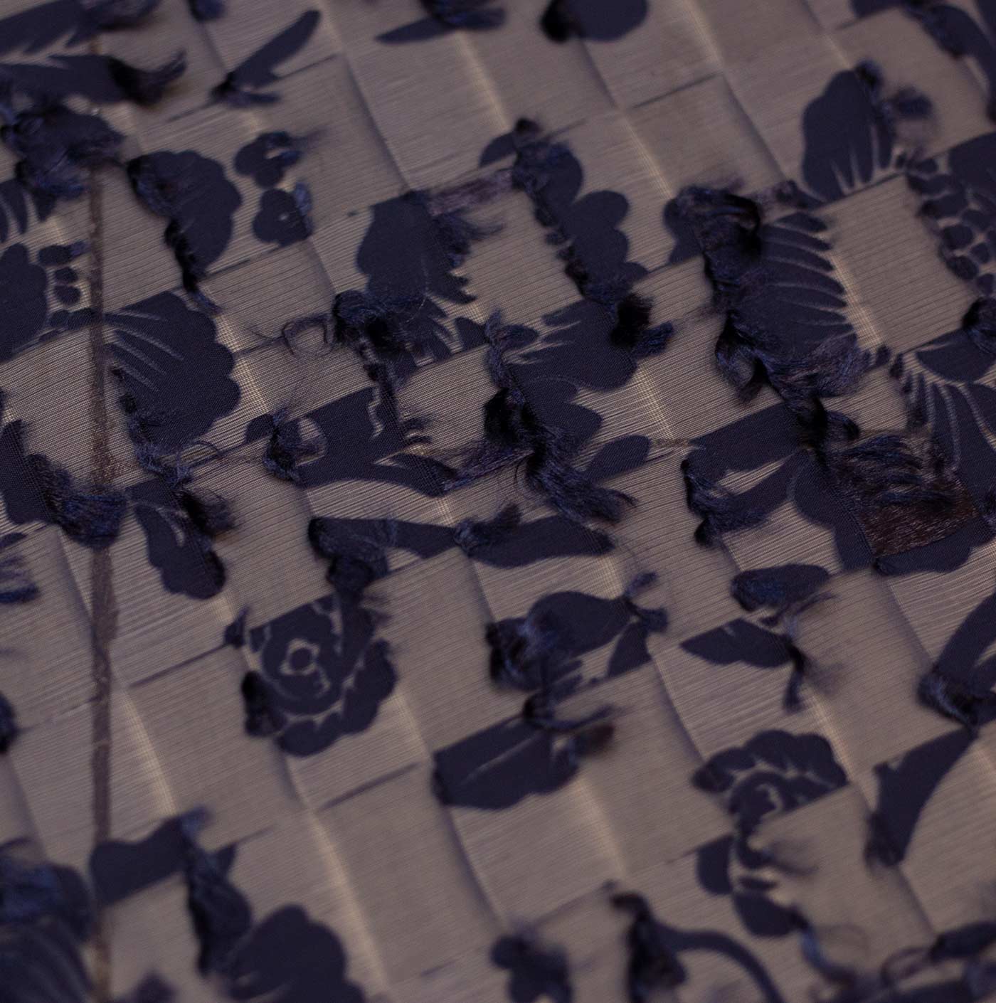Detailed Navy Blue Chiffon Fabric