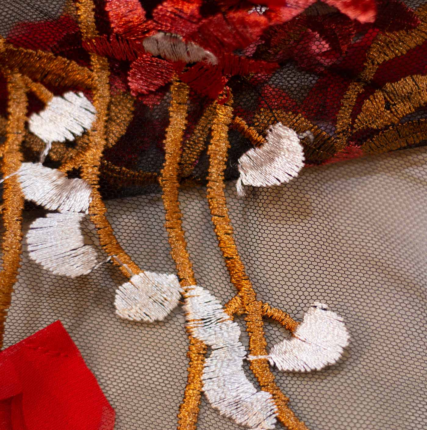 3D Floral Scuba Netting Fabric
