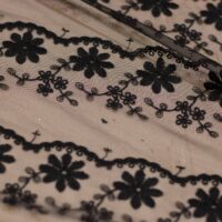 Black Embroidered Mesh Fabric