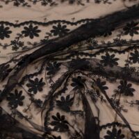 Black Embroidered Mesh Fabric