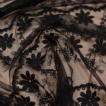 Black Embroidered Mesh Fabric